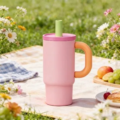 Straw Car Tumbler with Handle thumbnail